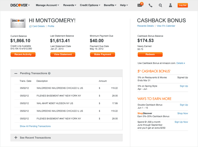 Discover Account Center Home Page