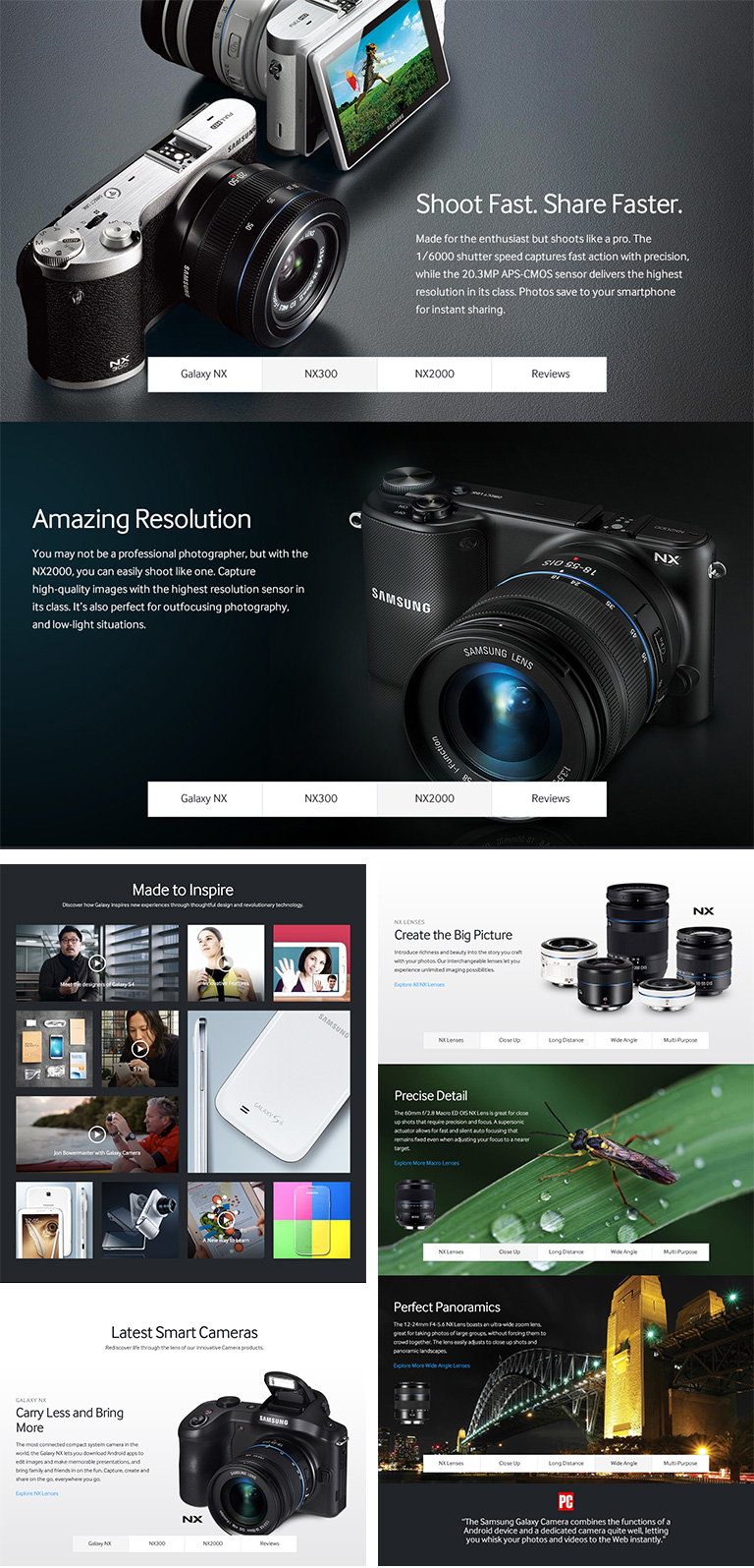 Samsung Cameras shopping page
