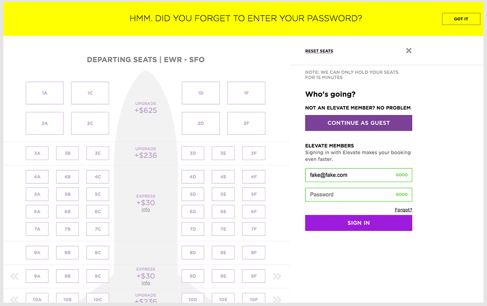 Virgin America Booking Process Error Message Did You Forget To Enter Your Password