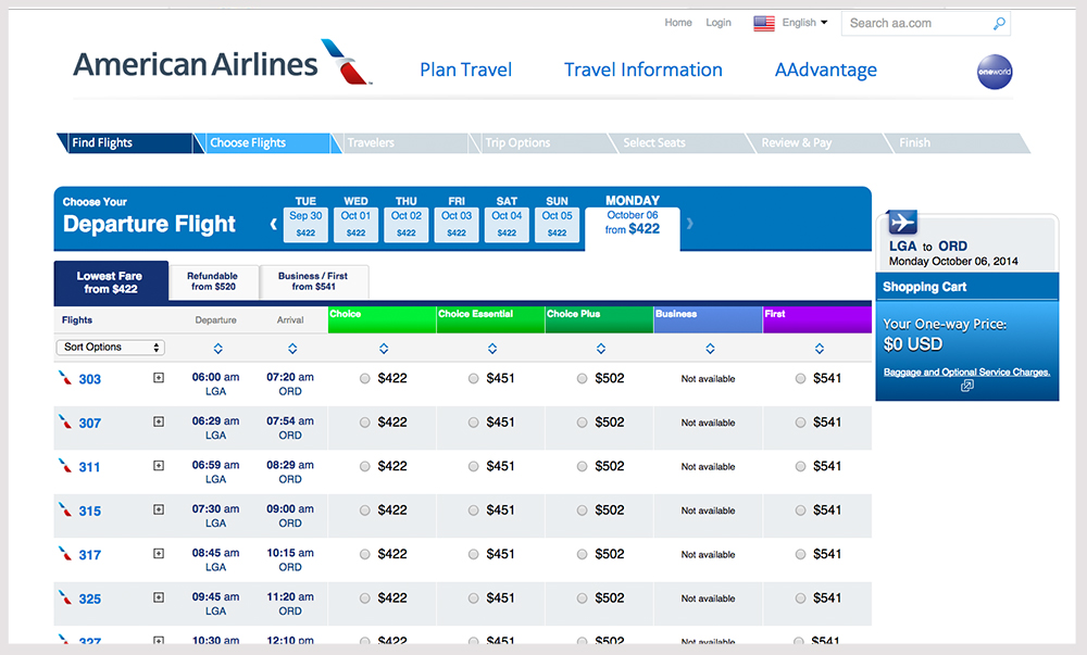 Booking a flight on American Airlines