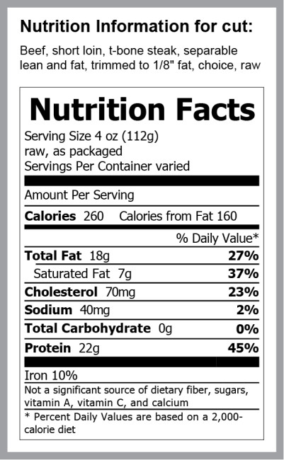 1160 WF NFT t-bone steak choice lbs vs bag