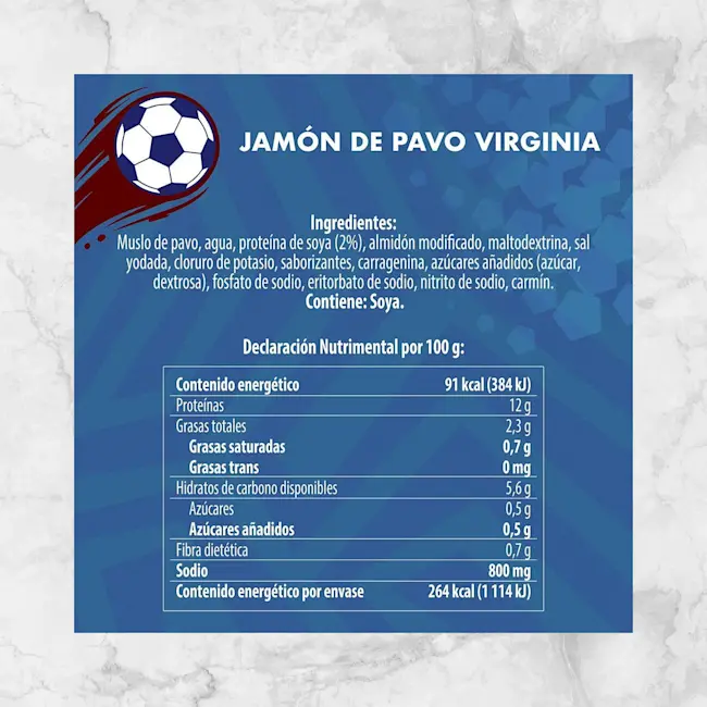82403 JAMON DE PAVO VIRGINIA FUD 290g Info Nutrimental