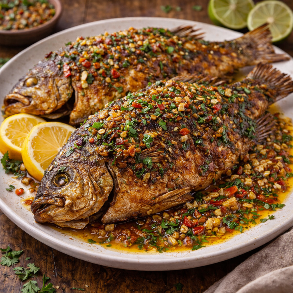 Pescado Frito con salsa
