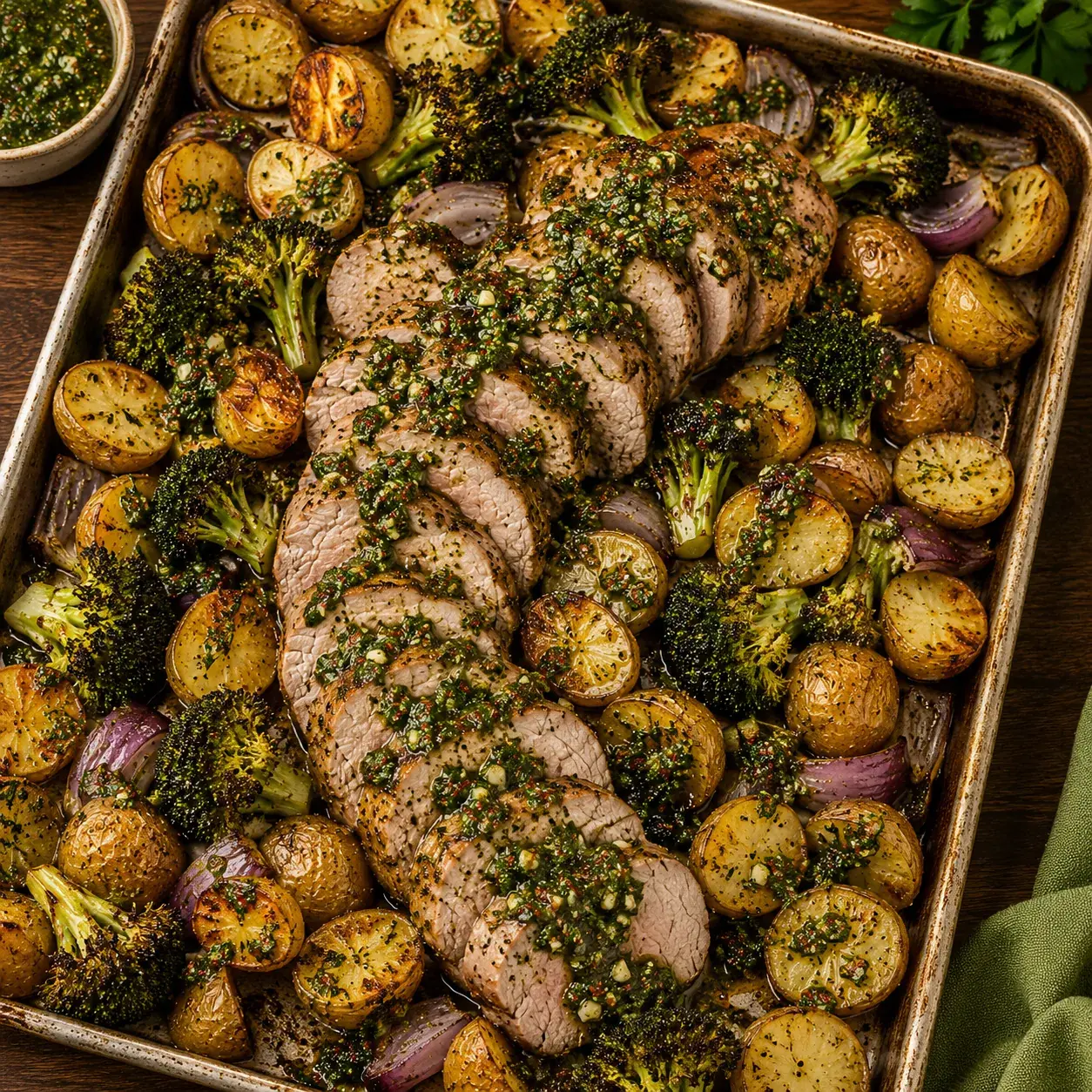 Sheet Pan Chimichurri Pork Tenderloin with Roasted Vegetables
