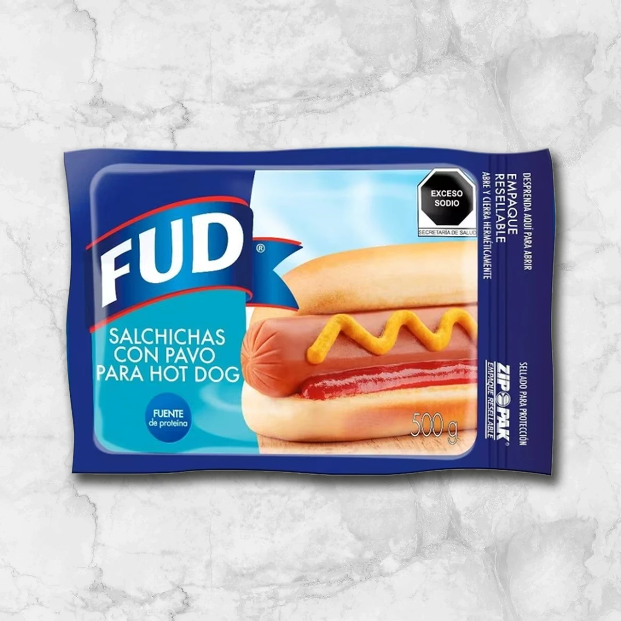 82408 WFMex Packaged SALCHICHA CON PAVO PARA HOT DOG 500gr FUD Acompañamientos