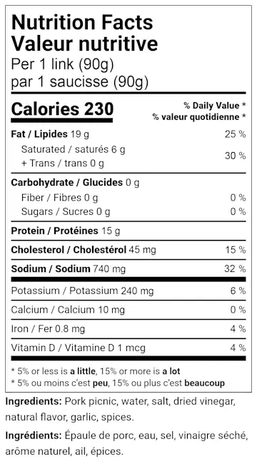 Uncured Argentina Pork Sausage 1lb