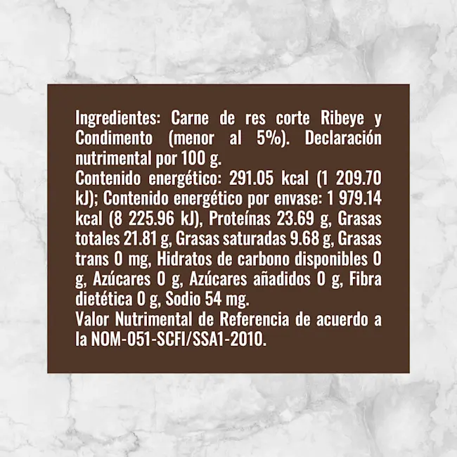 80159 HAMBURGUESAS DE RIBEYE Info nutrimental