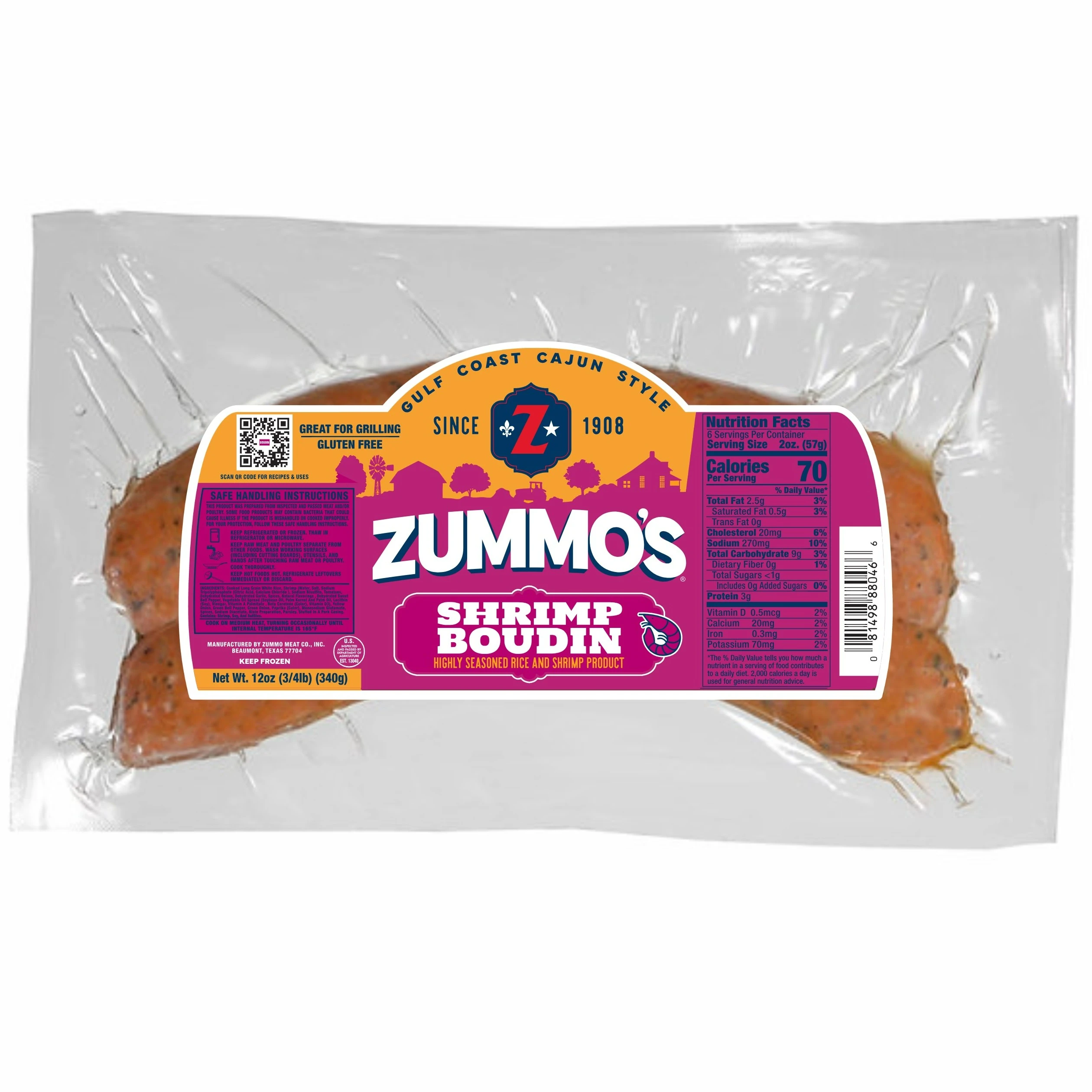 3844 Packaging Shrimp Boudin Sausage Links 12oz - Zummo's