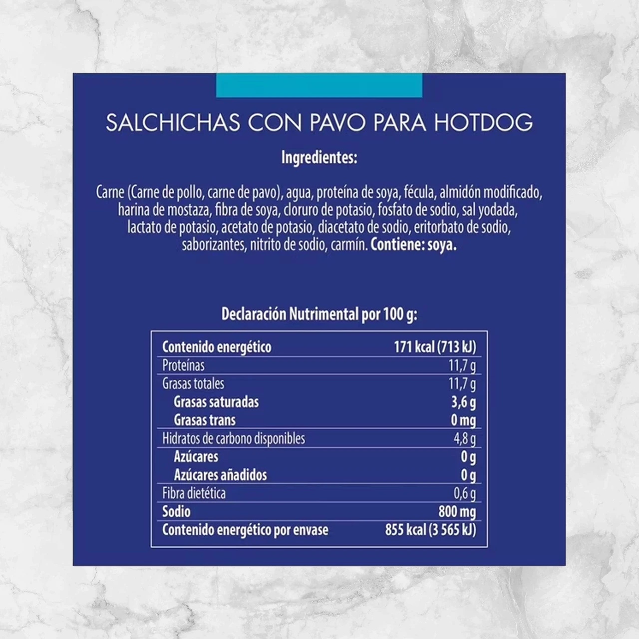 82408 SALCHICHA CON PAVO PARA HOT DOG 500gr FUD Info Nutrimental