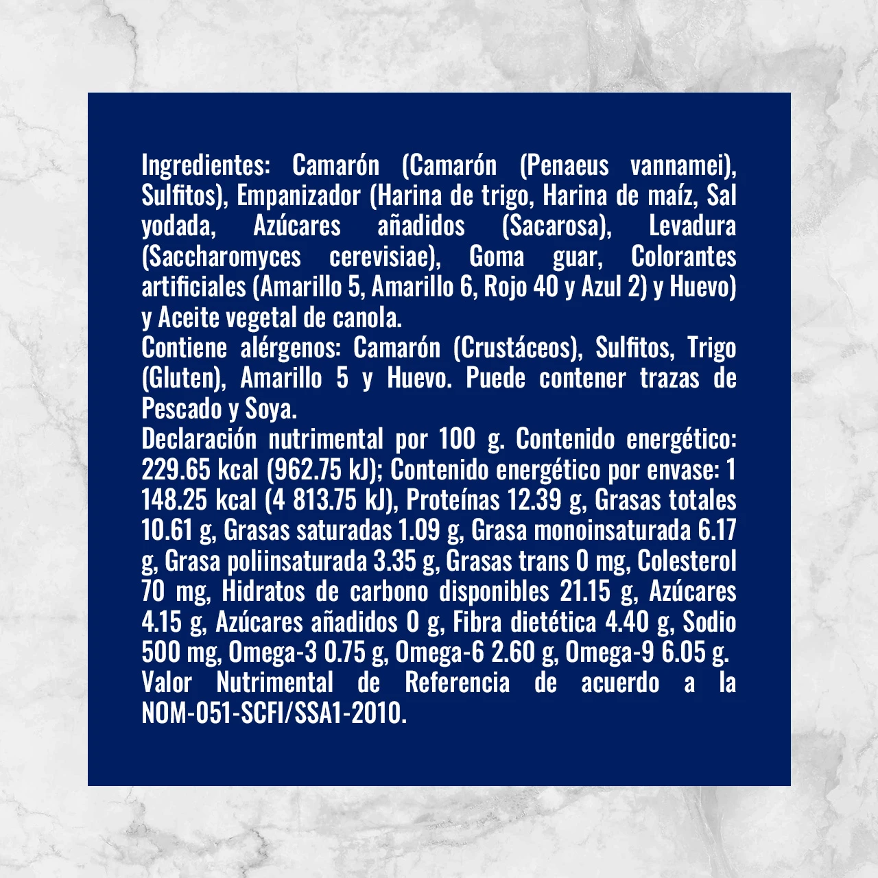 80220 CAMARONES EMPANIZADOS 41 50 SIN COLA COCIDOS Info Nutrimental