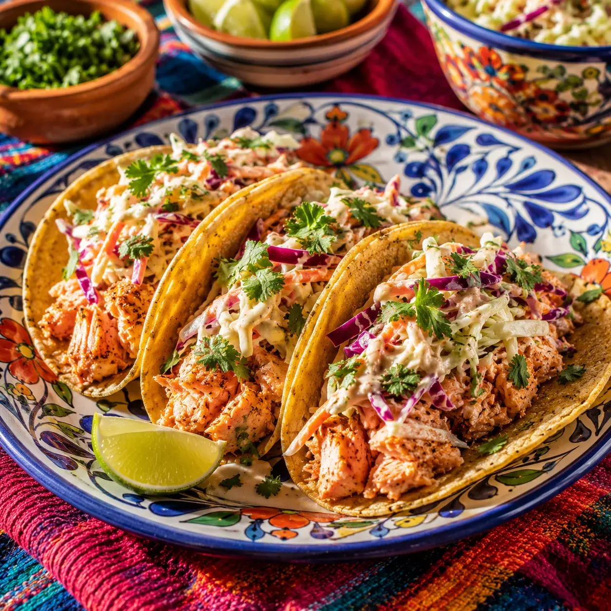 Salmon Tacos with Cabbage Slaw