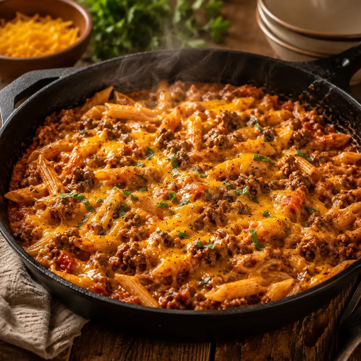 One-Pot Cheesy Beef & Pasta Skillet
