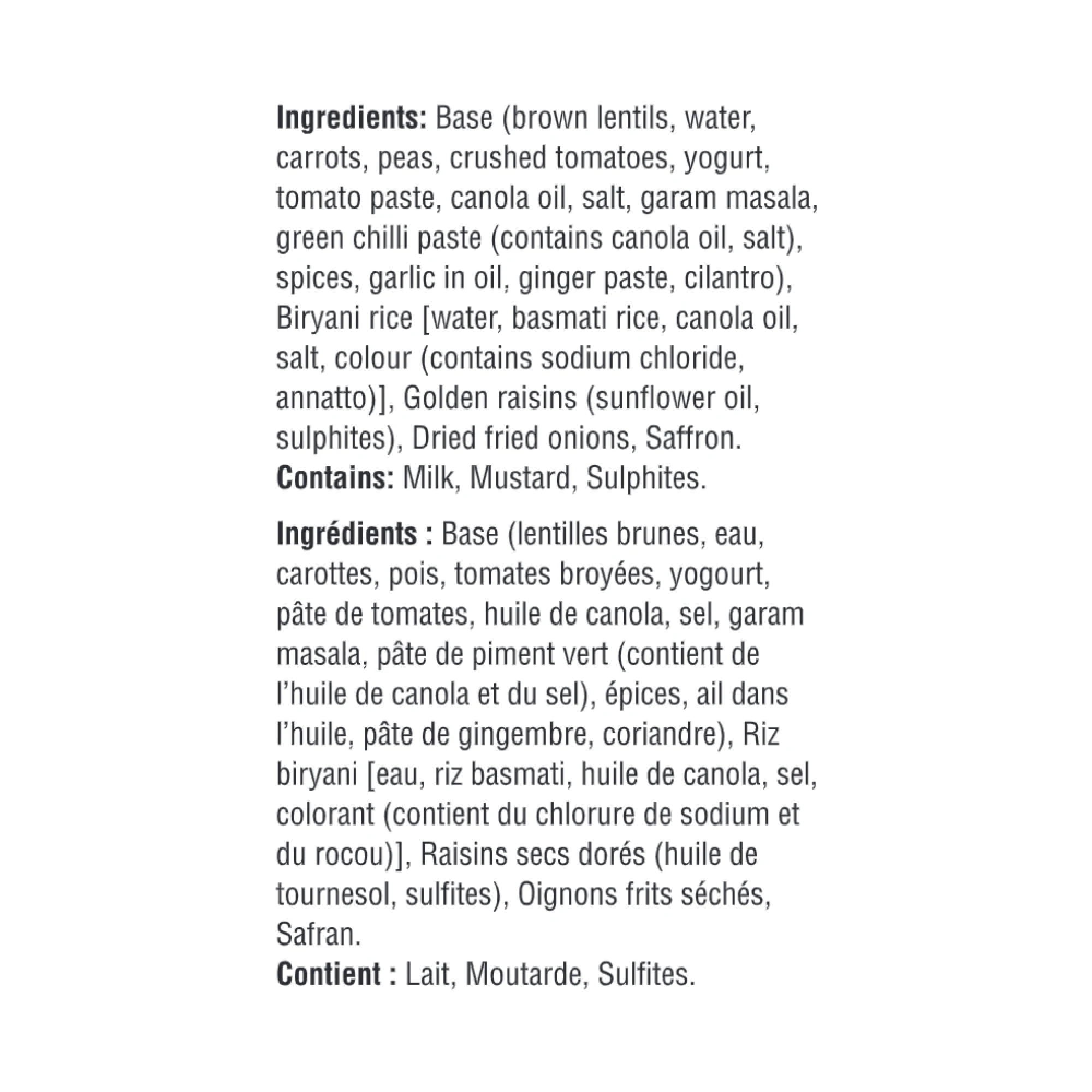 WFC 3324 ValueAdd VegetableBiryani Ingredients