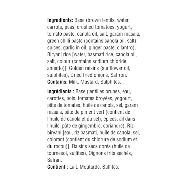 WFC 3324 ValueAdd VegetableBiryani Ingredients