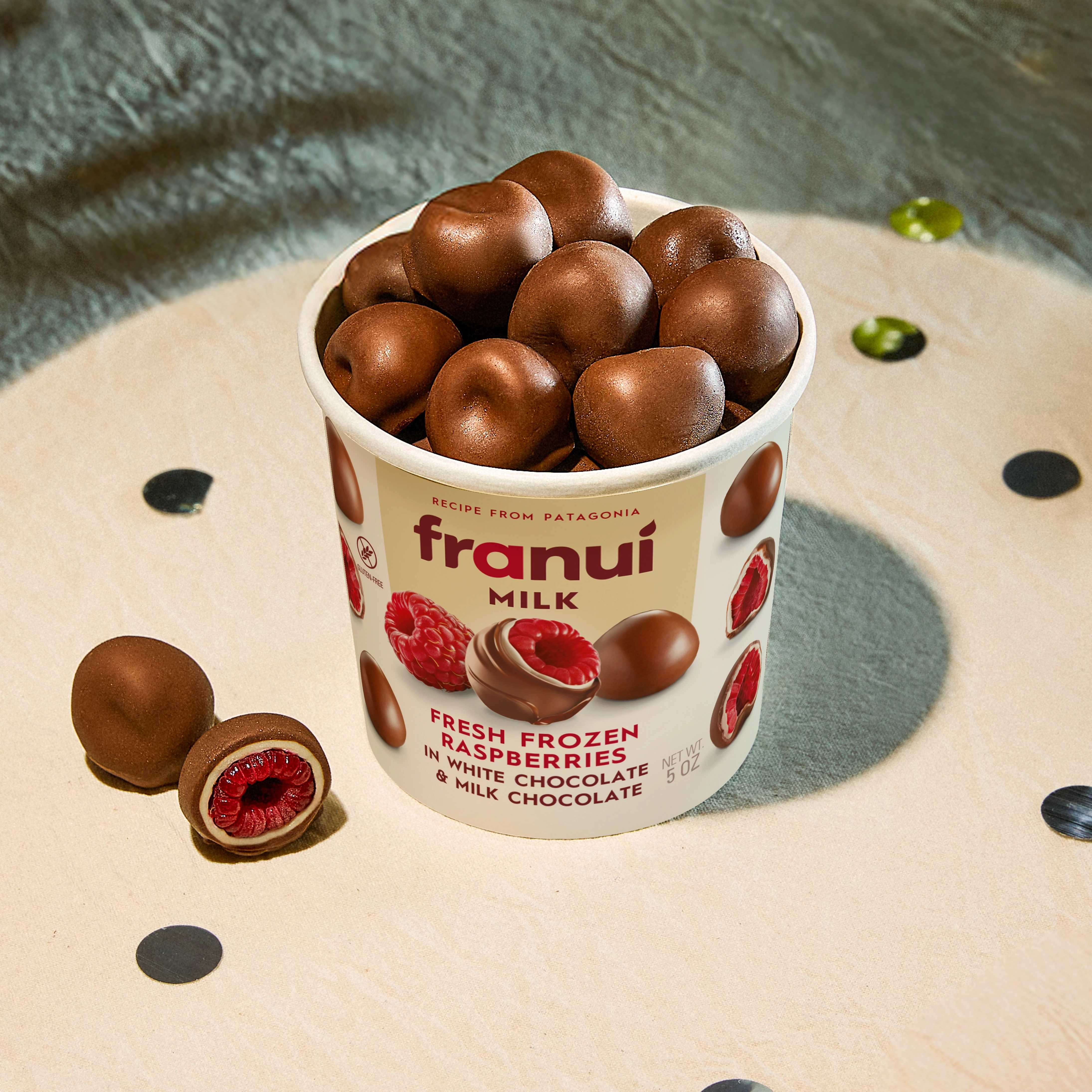 7603 PACKAGED Raspberries Coated in Milk & White Chocolate - Franuí