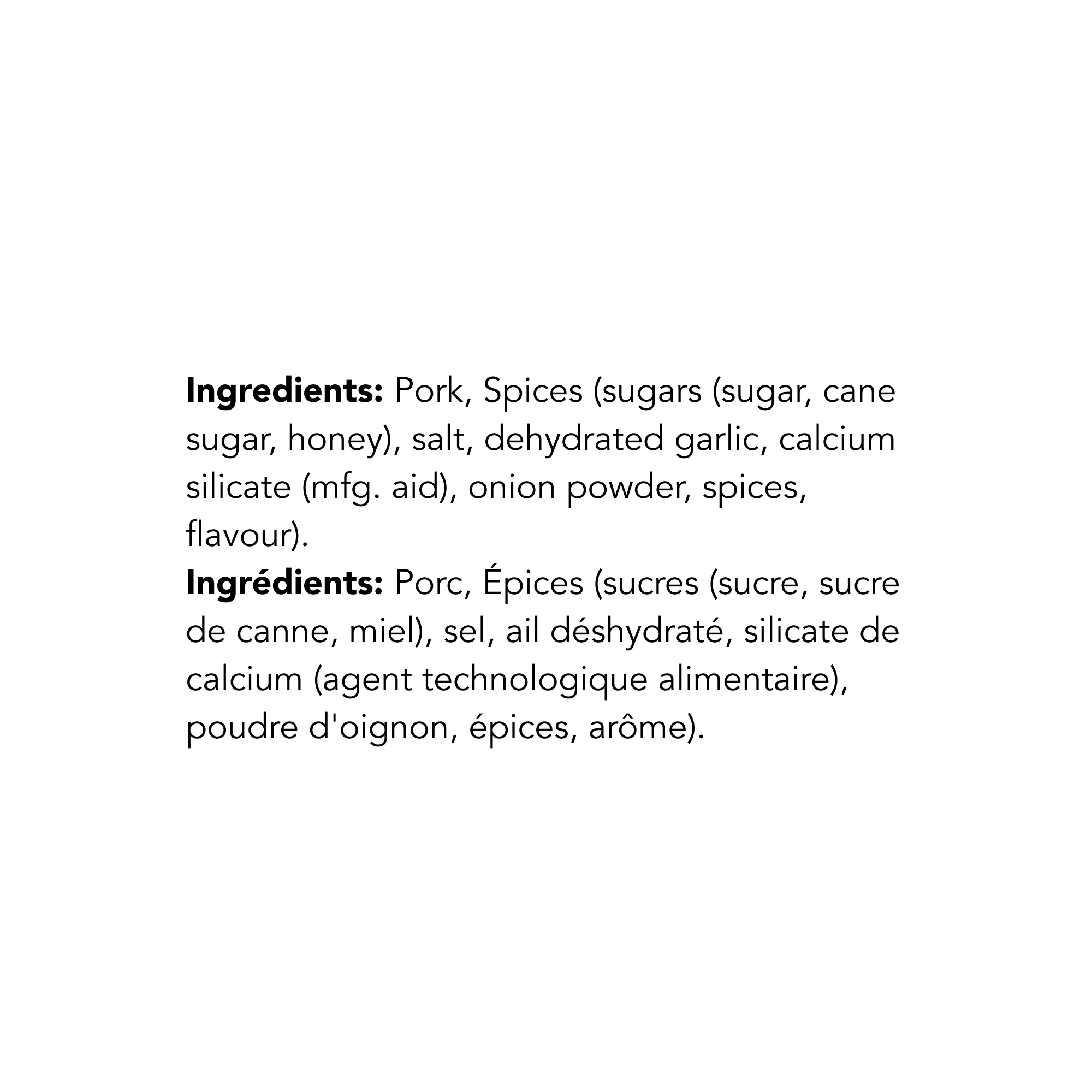 WFC 6936 Pork BackRib HoneyGarlic Ingredients