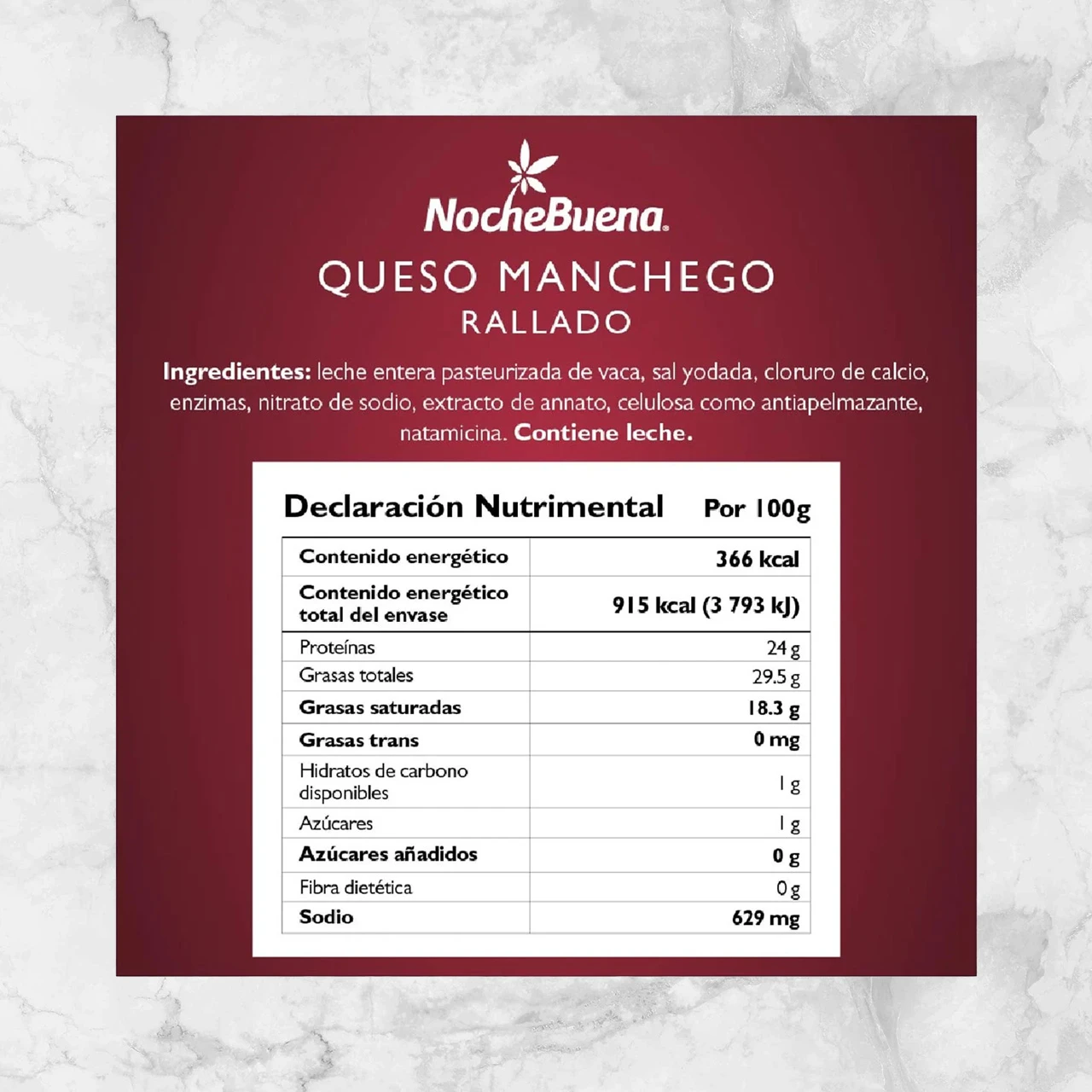 82415 QUESO MANCHEGO RALLADO NOCHE BUENA 250G Info Nutrimental