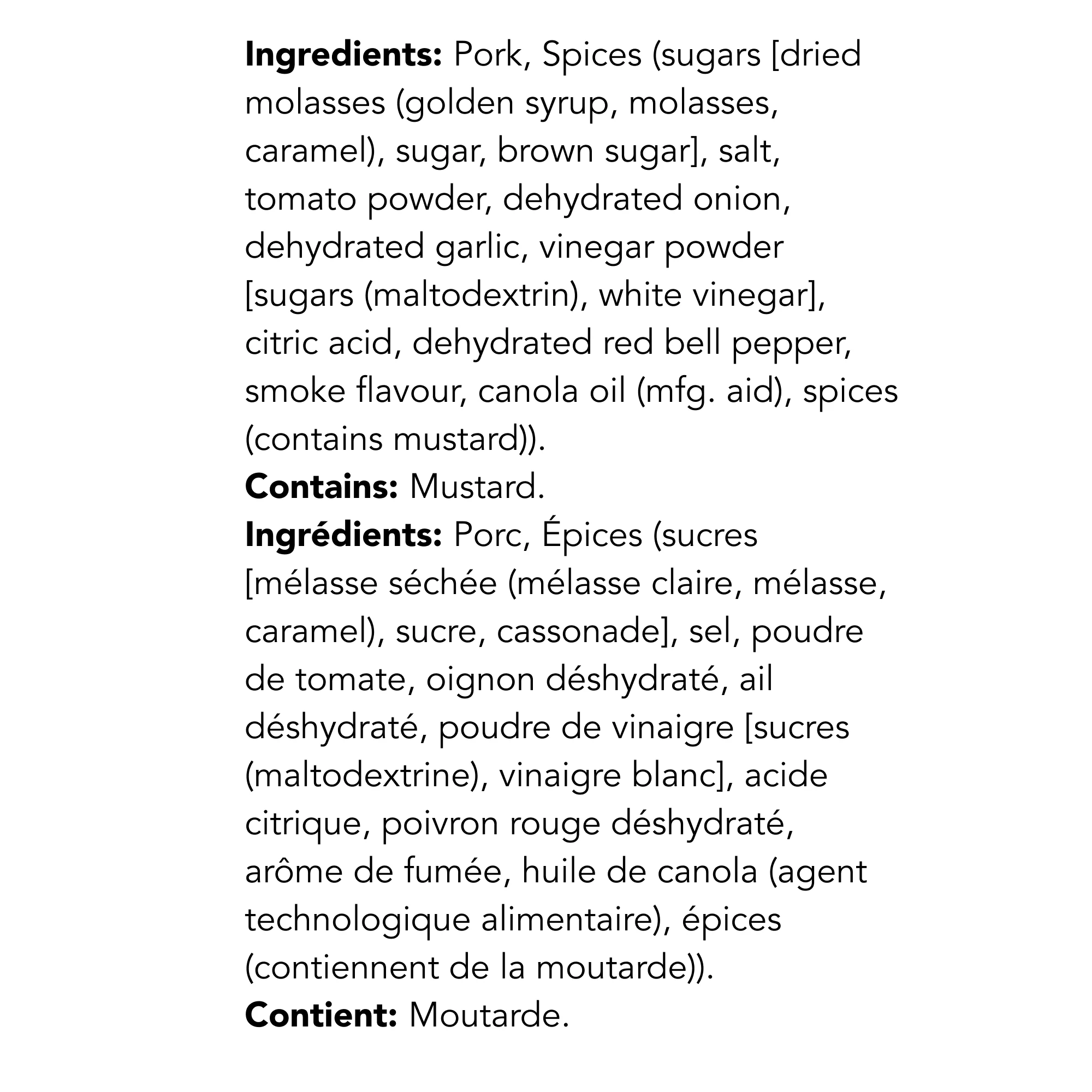WFC 6926 Pork StLouisSideRibs KansasCity Ingredients