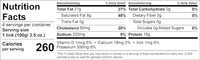 3837 NFT Pork Cheddar Cheese Bratwurst Links 14oz