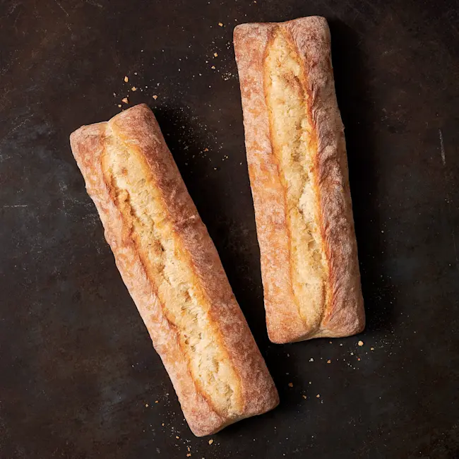 7254 WF Raw Ciabatta Twin Demi Baguettes Breads, Appetizers & Desserts