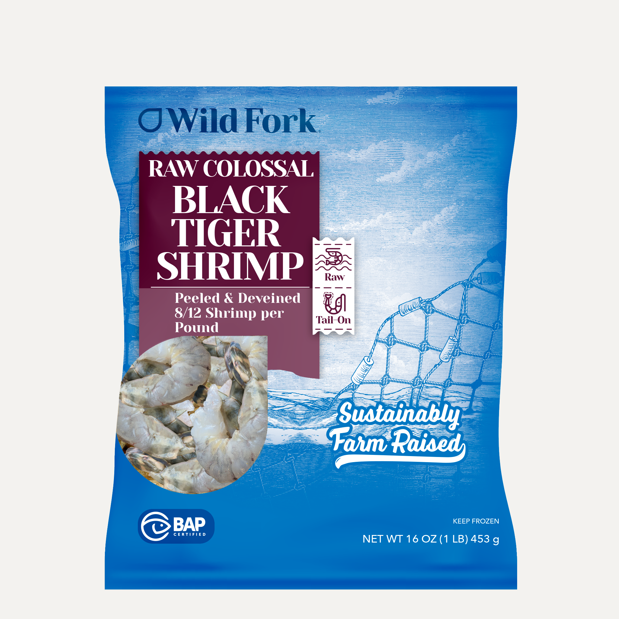 6275 8 12 PD Tail-on Black Tiger Shrimp 1Lb.