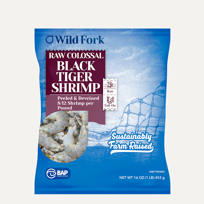 6275 8 12 PD Tail-on Black Tiger Shrimp 1Lb.