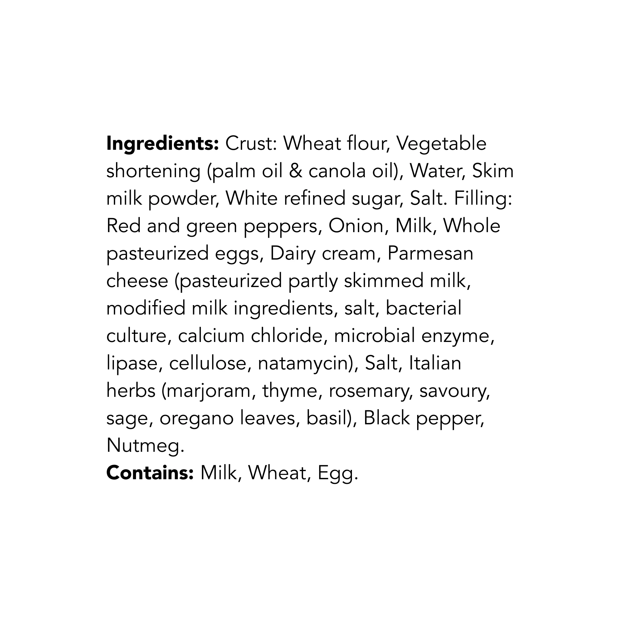 WFC 2549 ValueAdd ItalianStyleQuiche Ingredients