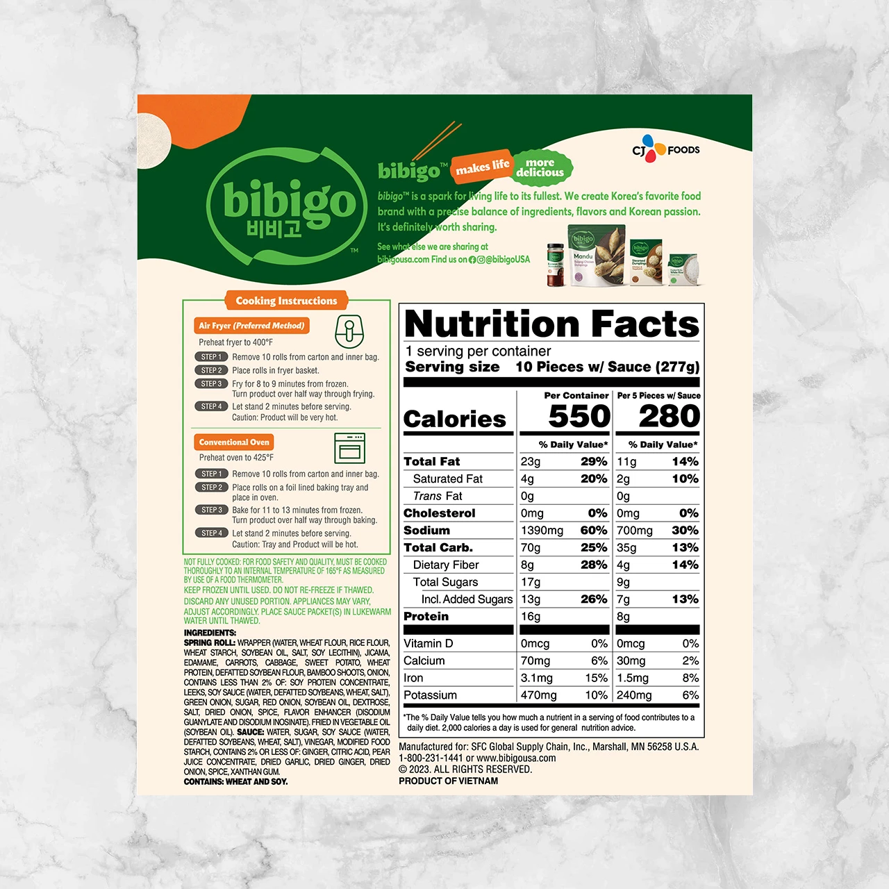 82088 SPRING ROLLS DE VEGETALES BIBIGO 277g Info Nutrimental