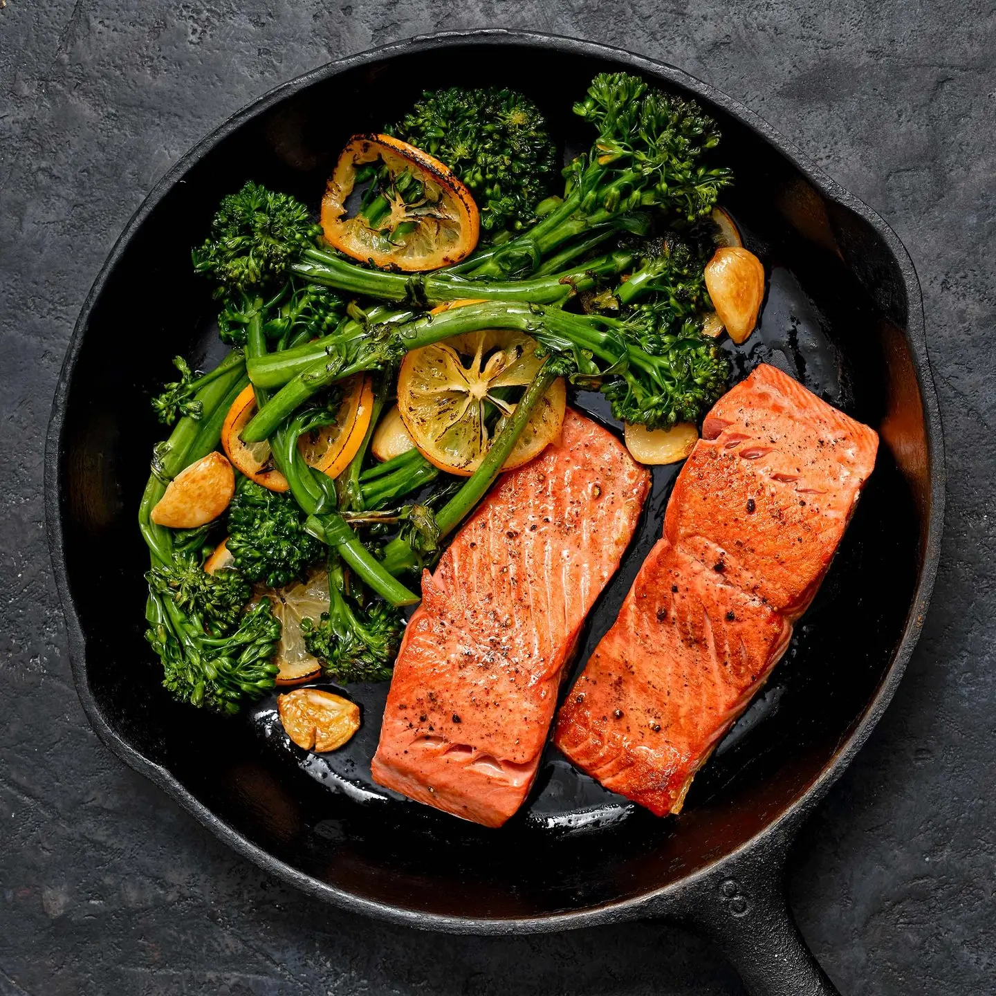 6051 WF PLATED cast iron-skillet salmon Seafood