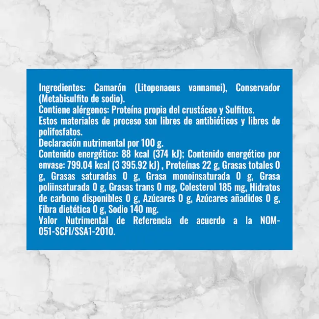 81989 CAMARON CRUDO SIN COLA 51 60 Info Nutrimental