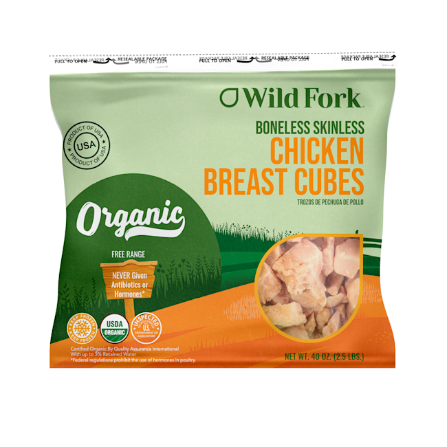 4313 WF PACKAGED Organic Chicken Breast Cubes Poultry