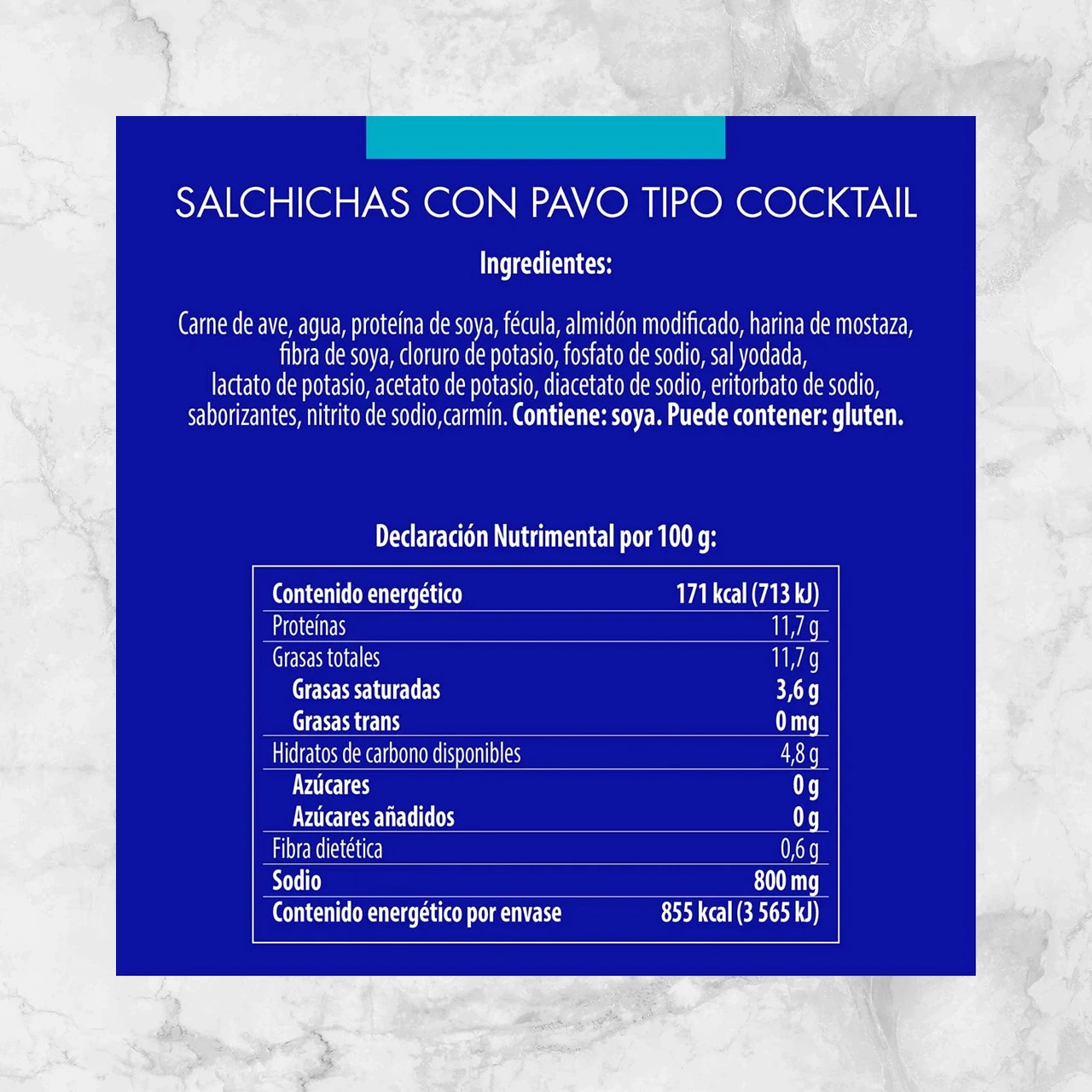 82407 SALCHICHA COCKTAIL DE PAVO FUD 500G Info Nutrimental