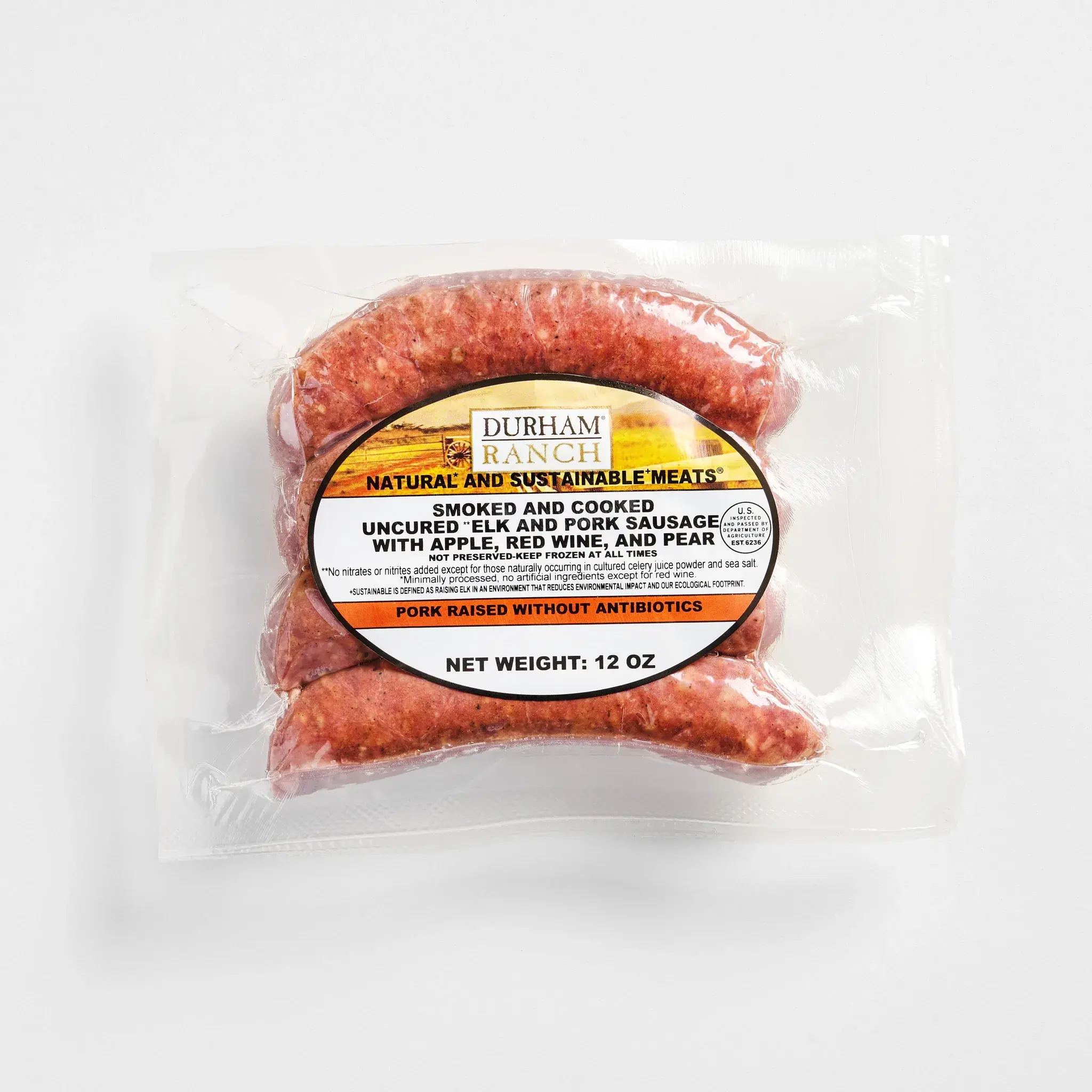 3823 PACKAGED Red Wine, Apple & Pear Elk Sausage - Durham Ranch