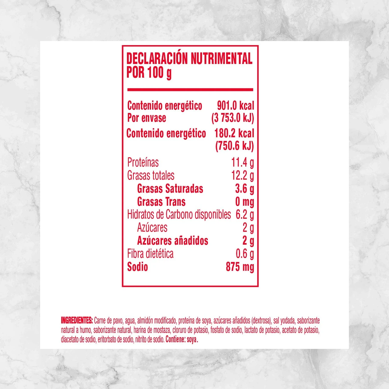 82443 SALCHICHA DE PAVO OSCAR MAYER 500G Info Nutrimental