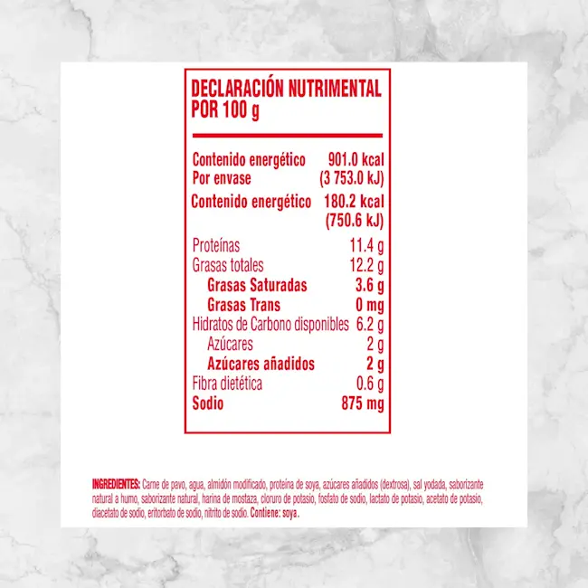 82443 SALCHICHA DE PAVO OSCAR MAYER 500G Info Nutrimental