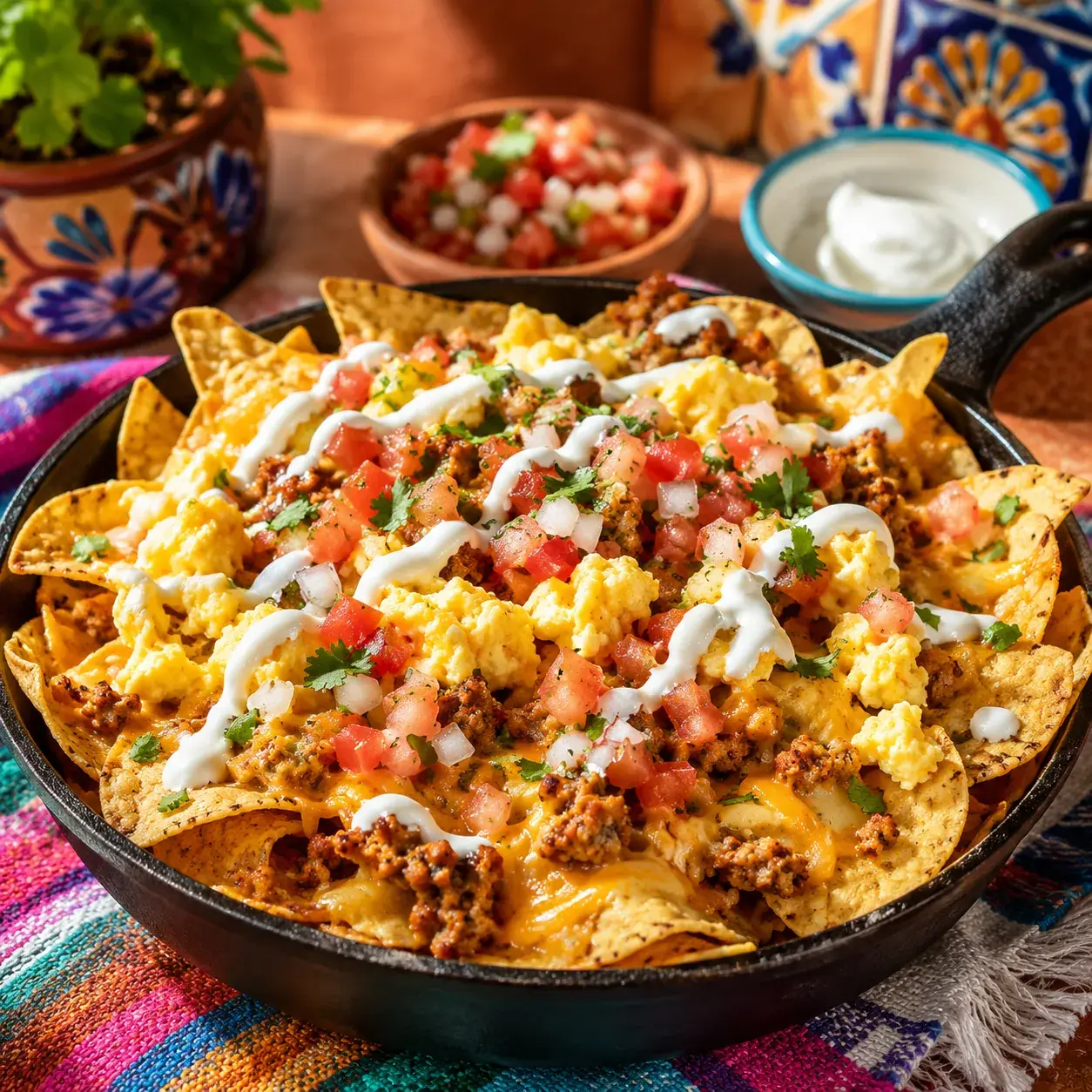 Chicken Breakfast Patty Skillet Nachos