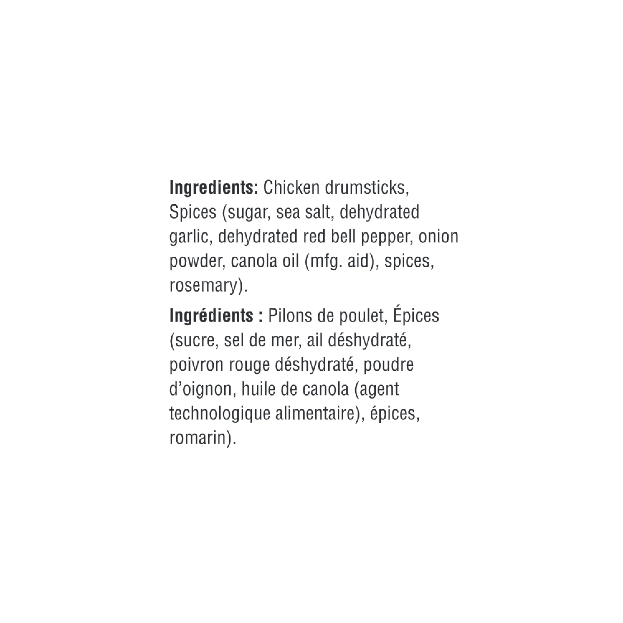 WFC 7031 7098 Chicken Drumsticks HerbGarlic Ingredients