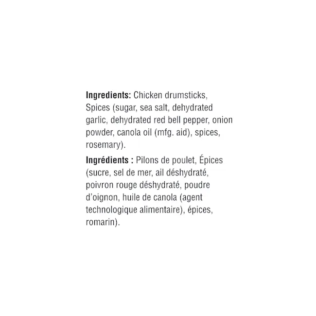 WFC 7031 7098 Chicken Drumsticks HerbGarlic Ingredients