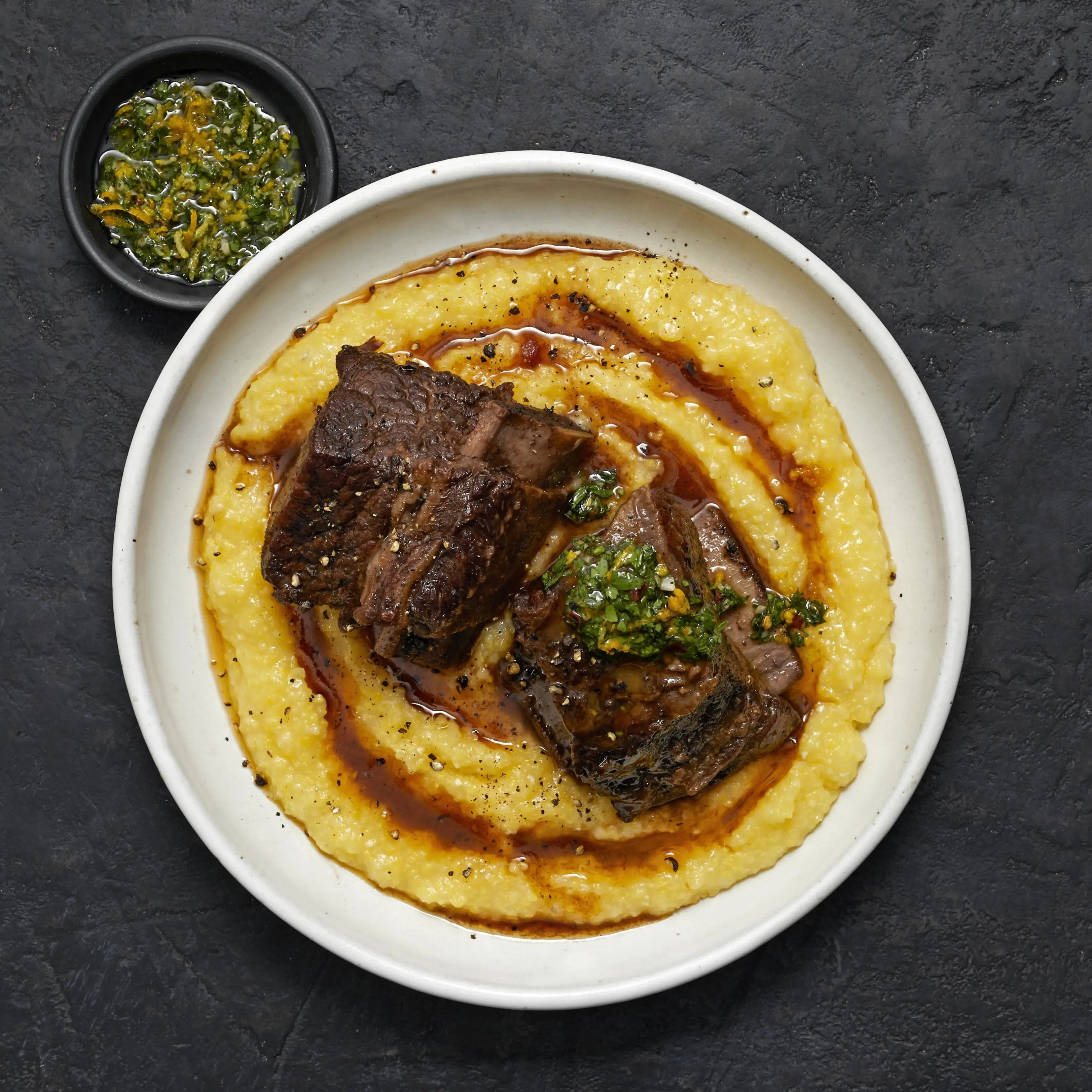 1221 WF PLATED short ribs polenta Beef