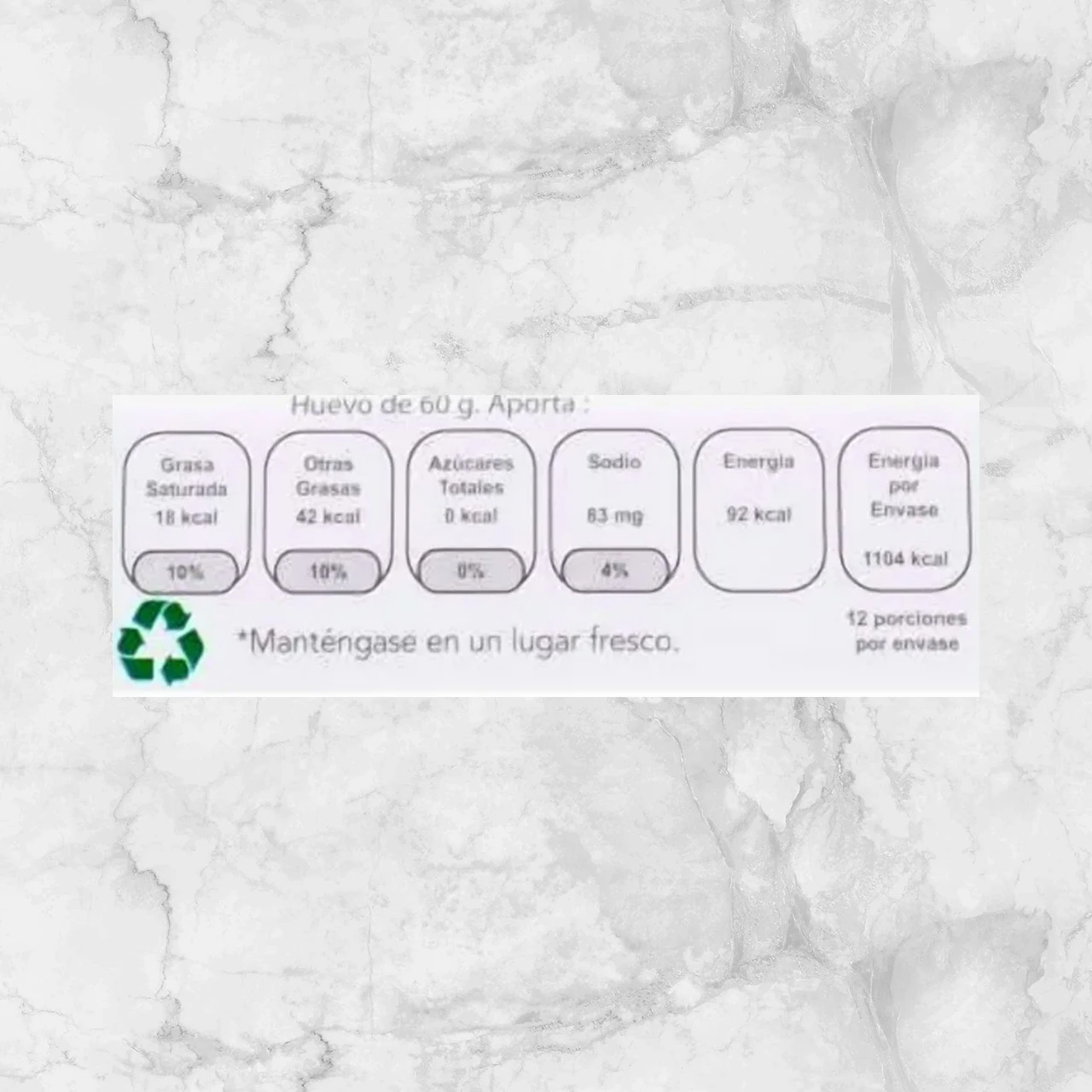 82234 HUEVO BLANCO DIECIOCHONERO CALVARIO Info Nutrimental