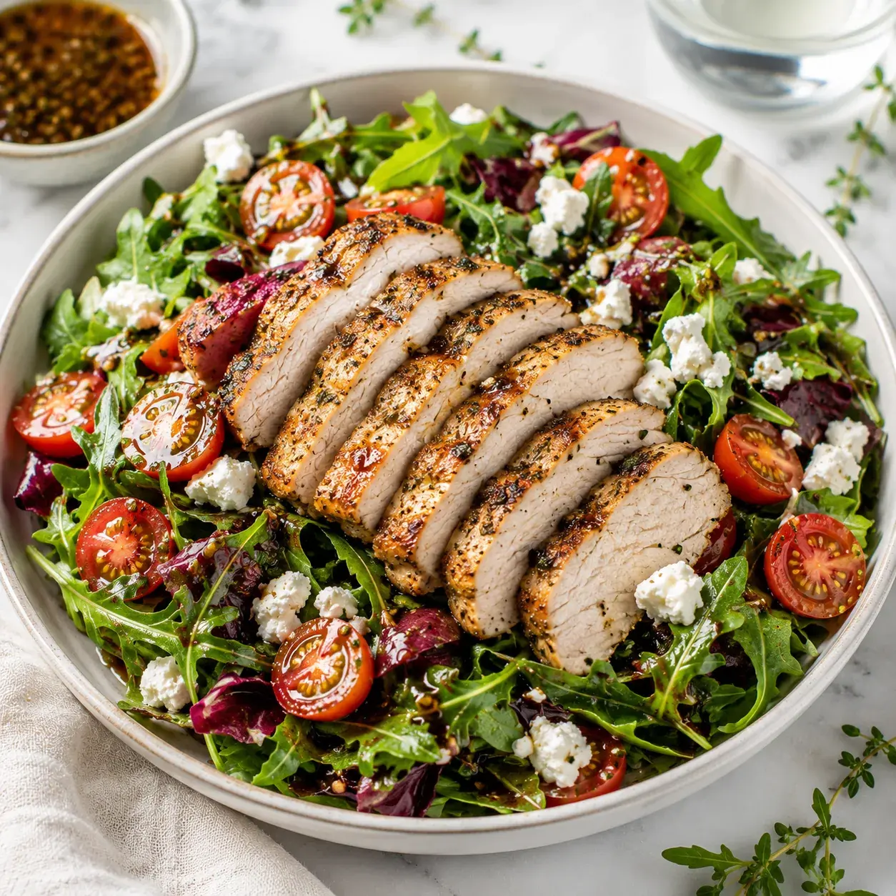 Garlic & Herb Pork Chop Salad with Balsamic Vinaigrette