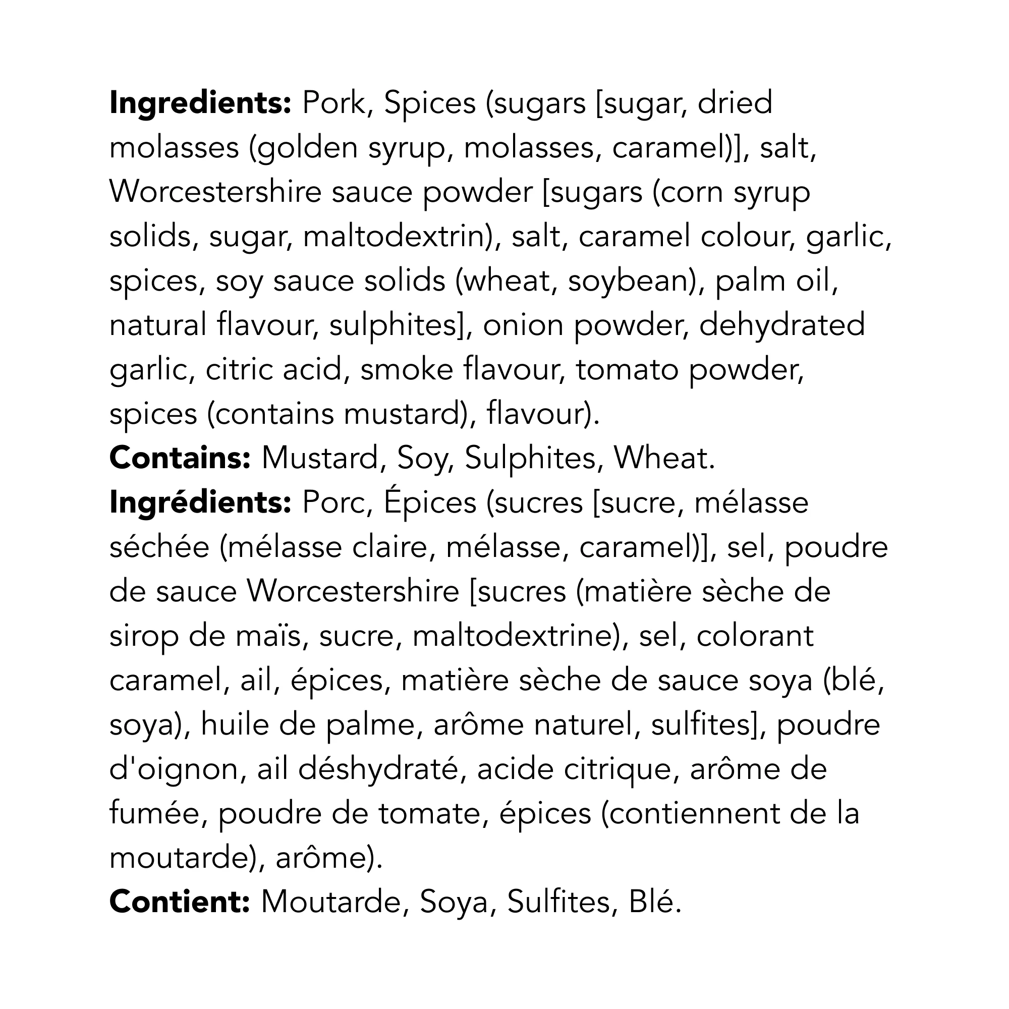 WFC 6927 Pork BackRib MemphisChipotle Ingredients