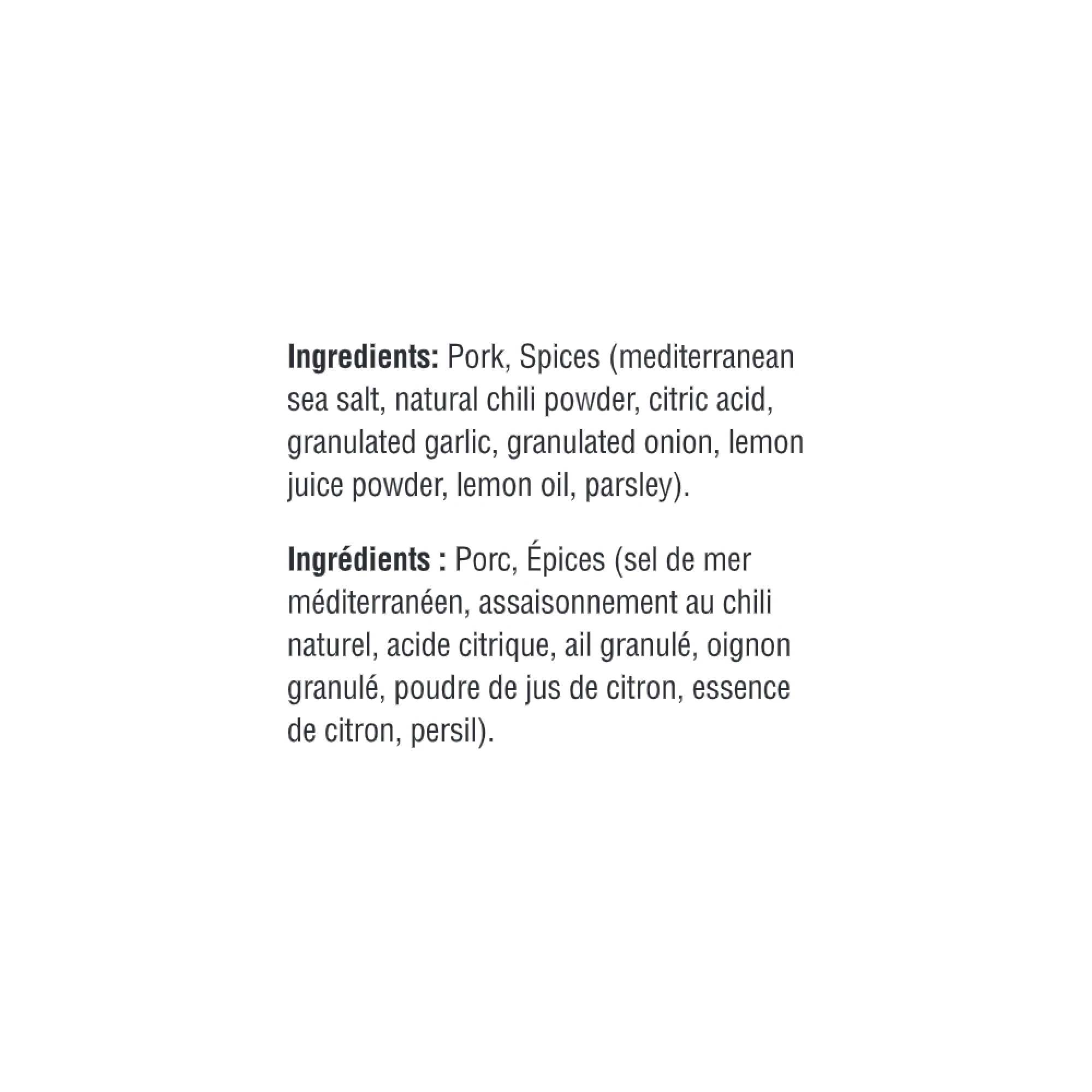 WFC 6925 Pork Tenderloin SpicyCitrus Ingredients