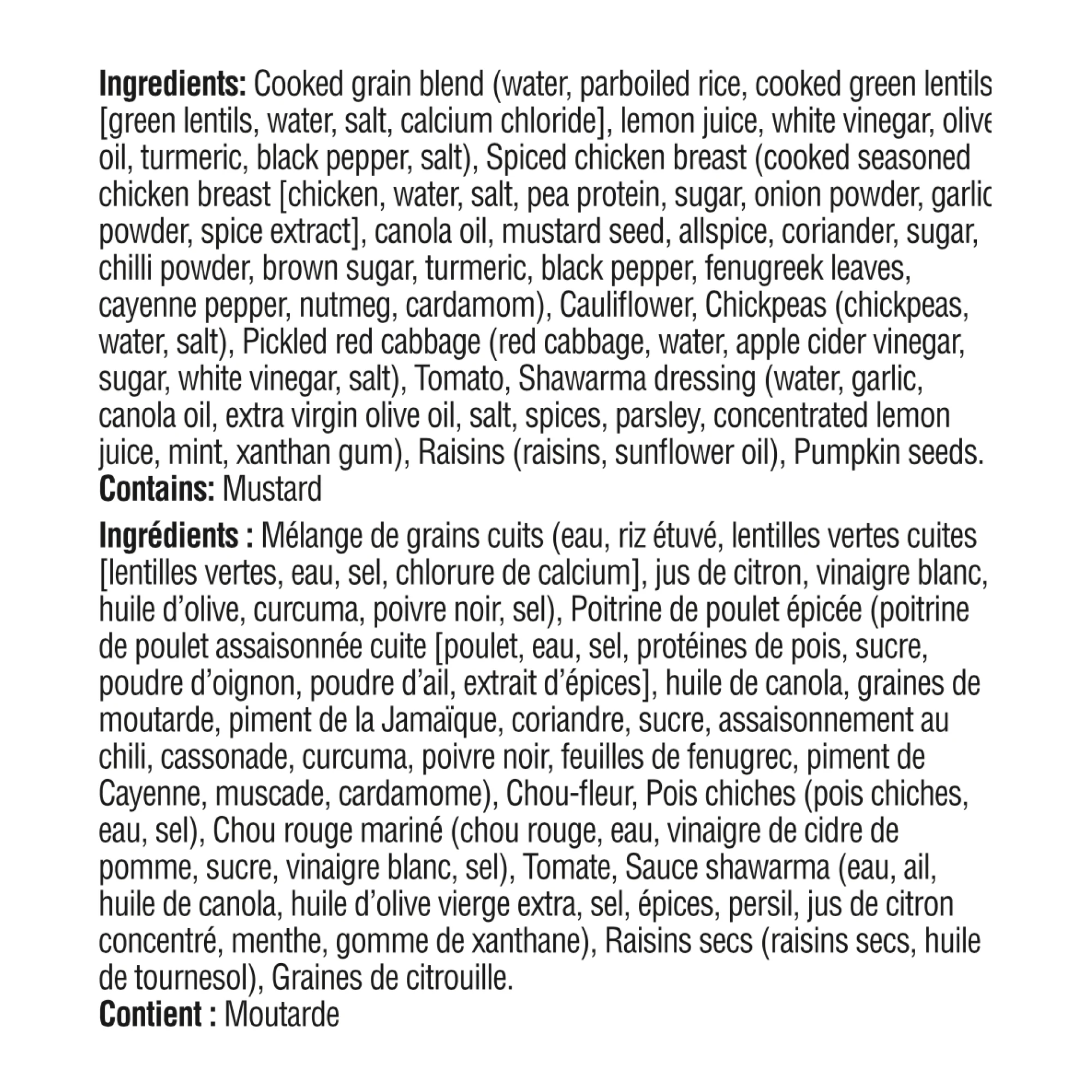 WFC 2525 ValueAdd Bowl Shawarma Ingredients