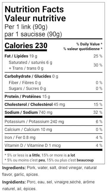 Uncured Argentina Longaniza Sausage