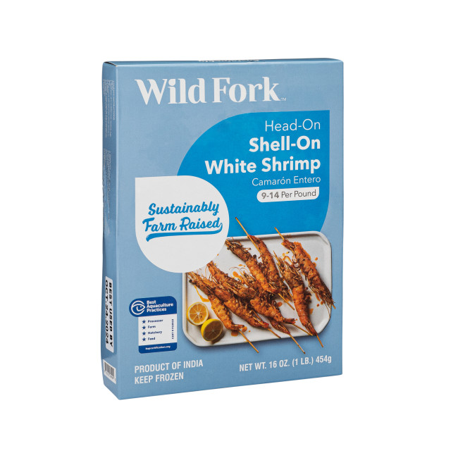 6090 WF PACKAGED WHITE SHRIMP HEAD-ON SHELL-ON SEAFOOD