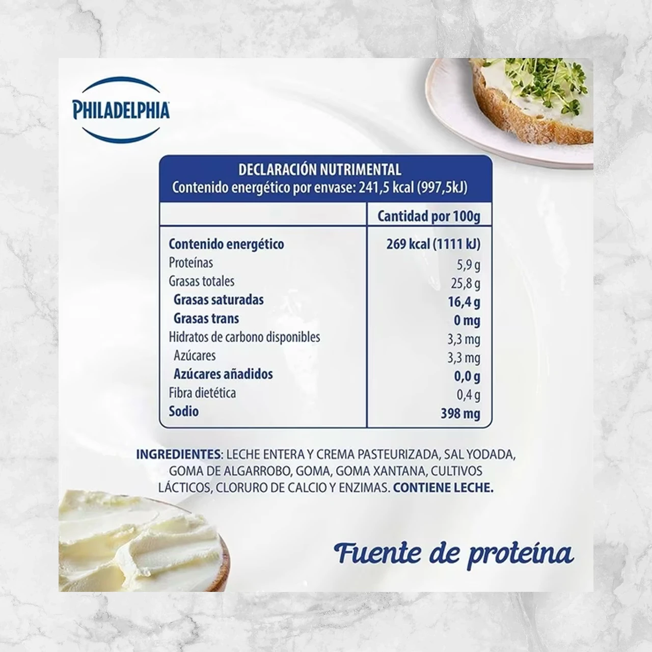 82416 QUESO CREMA BARRA PHILADELPHIA 180G Info Nutrimental