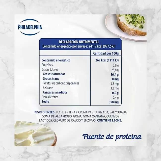 82416 QUESO CREMA BARRA PHILADELPHIA 180G Info Nutrimental
