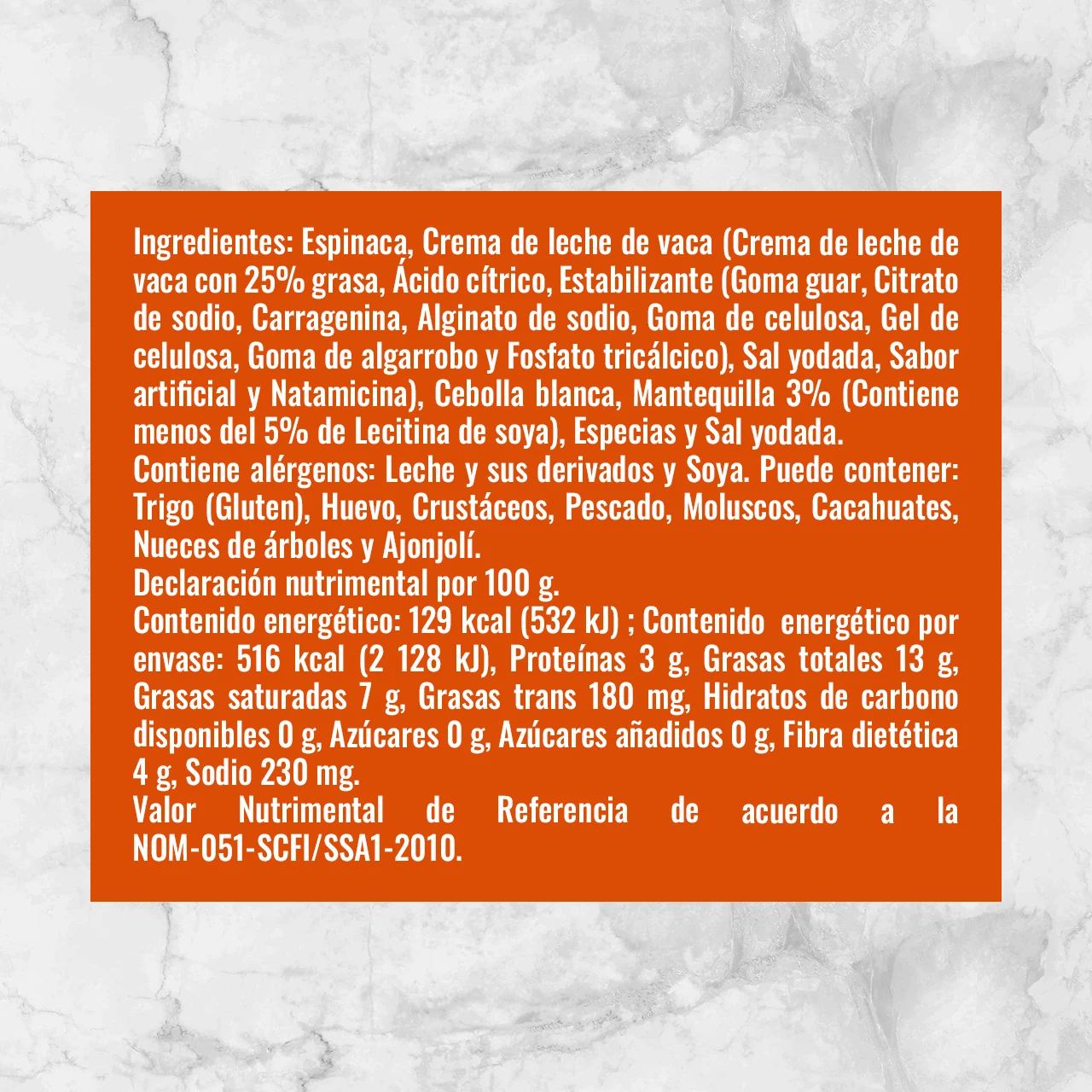 80812 ESPINACAS CON CREMA Info Nutrimental