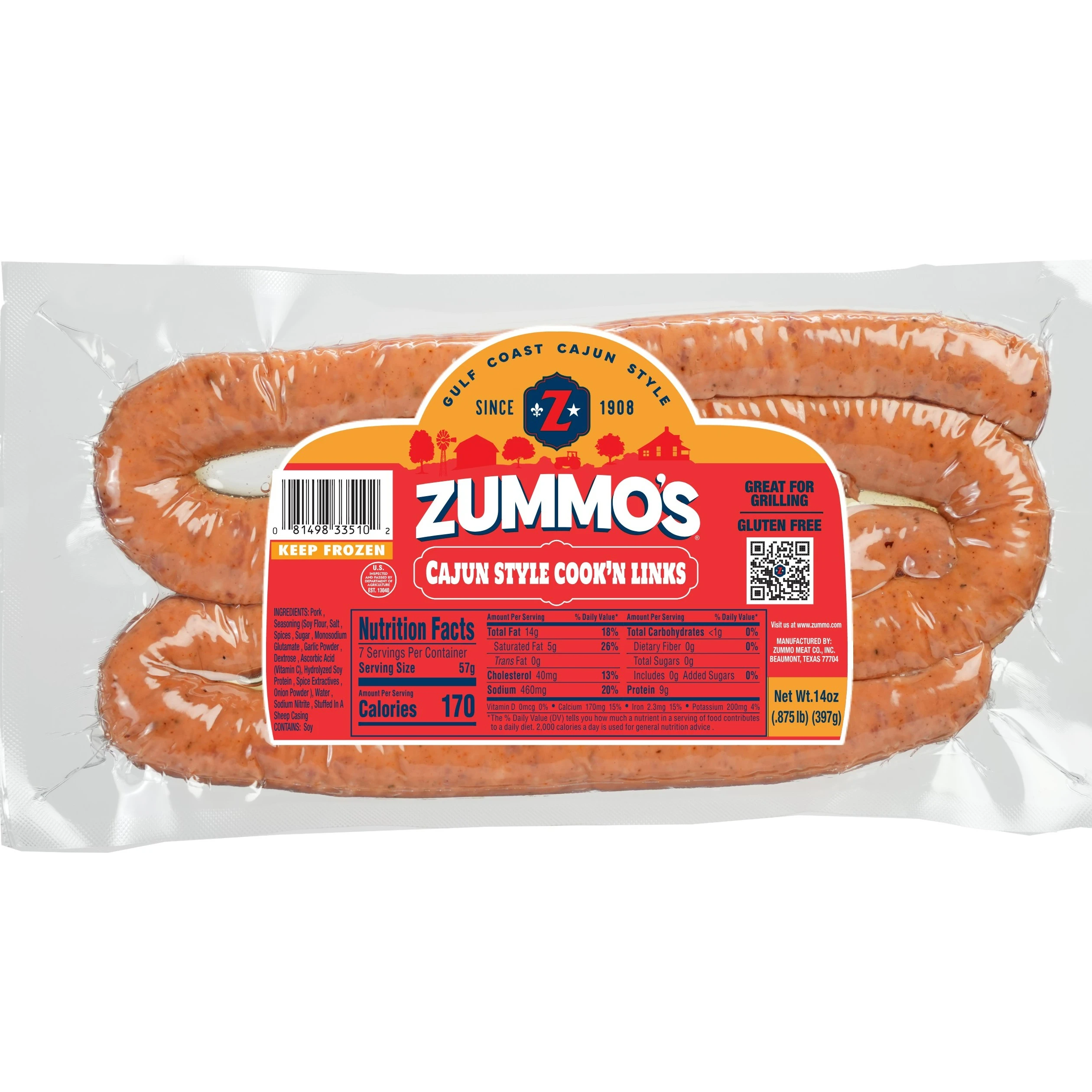 3845 PACKAGING Cajun Style Cook'n Sausage Links 14oz - Zummo's